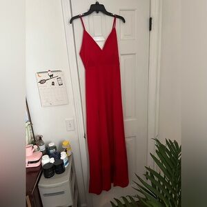 V neck formal, red dress